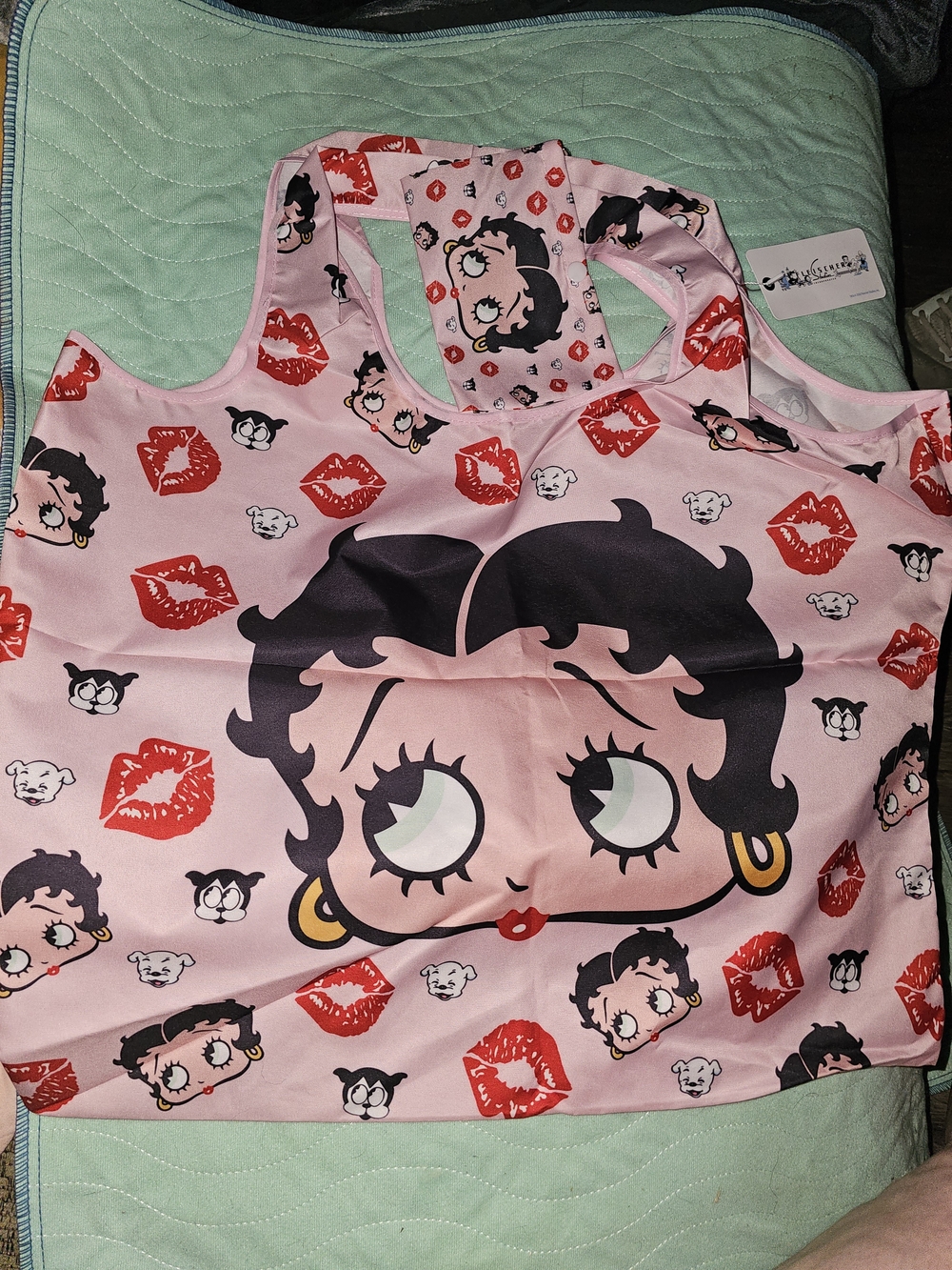 Betty Boop Pink Tote with Red Kiss & Black Character Print